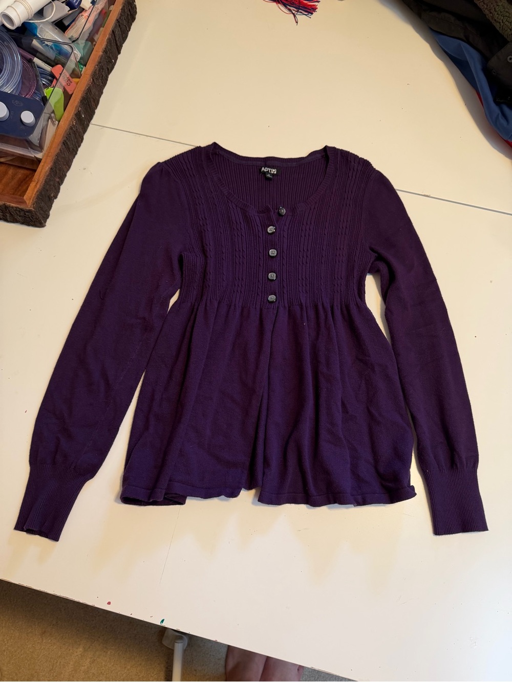 Apt. 9 Deep Purple Button-Front Peplum Knit Top